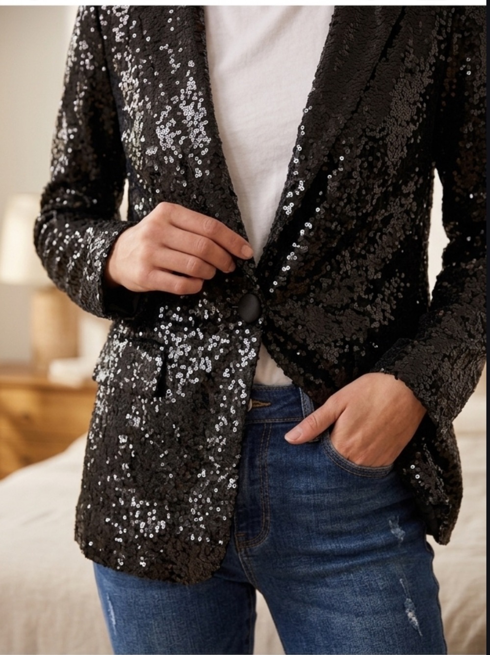 NWT ee:some Black Sequin Sparkle Party Blazer Jacket Size S